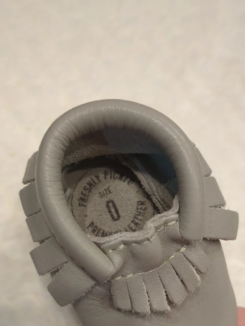 Freshly Picked Light Gray Fringe Baby Moccasins